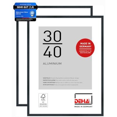 DEHA Design Aluminium Bilderrahmen Tribeca, 30 x 40 cm 2er Set, Schwarz Aluminium Fotorahmen im Hoch- & Querformat zum Aufhängen Schwarz gebürstet bruchsicheres Kunstglas DEHA Design Aluminium Bilderrahmen Tribeca, 30 x 40 cm 2er Set, Schwarz Aluminium Fotorahmen im Hoch- & Querformat zum Aufhängen Schwarz gebürstet bruchsicheres Kunstglas