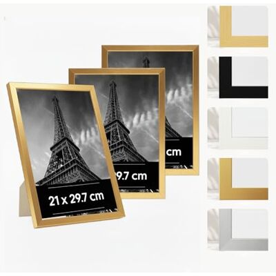 Estancia 3 Stück Goldfarbene A4 Bilderrahmen aus Kunststoff, 21 x 29,7 cm – 3er-Pack 21x29,7 cm (A4) Rahmen mit Bruchsicherem Acrylglas – Moderner Fotorahmen für Wände und Tische Estancia 3 Stück Goldfarbene A4 Bilderrahmen aus Kunststoff, 21 x 29,7 cm – 3er-Pack 21x29,7 cm (A4) Rahmen mit Bruchsicherem Acrylglas – Moderner Fotorahmen für Wände und Tische
