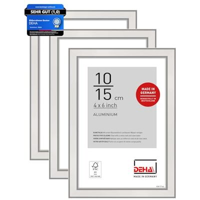 DEHA Design Aluminium Bilderrahmen Boston, 10 x 15 cm 2er Set, Silber Aluminium Fotorahmen im Hoch- & Querformat zum Auftstellen Silber glänzend bruchsicheres Kunstglas DEHA Design Aluminium Bilderrahmen Boston, 10 x 15 cm 2er Set, Silber Aluminium Fotorahmen im Hoch- & Querformat zum Auftstellen Silber glänzend bruchsicheres Kunstglas