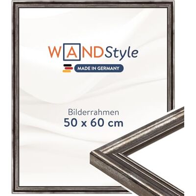 WANDStyle silberner Bilderrahmen 50x60 Holz, Bilderrahmen Silber Vintage Hochwertiger Holzbilderrahmen Antik, Posterrahmen zum Aufhängen, Rahmen 60x50 cm, Fotorahmen H400 Made in Germany WANDStyle silberner Bilderrahmen 50x60 Holz, Bilderrahmen Silber Vintage Hochwertiger Holzbilderrahmen Antik, Posterrahmen zum Aufhängen, Rahmen 60x50 cm, Fotorahmen H400 Made in Germany