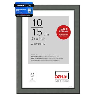 DEHA Design Aluminium Bilderrahmen Boston, 10 x 15 cm, Grau Aluminium Fotorahmen im Hoch- & Querformat zum Auftstellen Grau glänzend bruchsicheres Kunstglas DEHA Design Aluminium Bilderrahmen Boston, 10 x 15 cm, Grau Aluminium Fotorahmen im Hoch- & Querformat zum Auftstellen Grau glänzend bruchsicheres Kunstglas