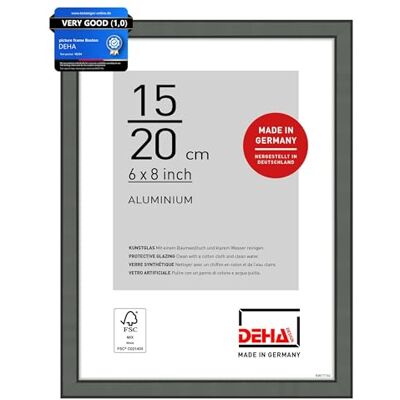 DEHA Design Aluminium Bilderrahmen Boston, 15 x 20 cm, Grau Aluminium Fotorahmen im Hoch- & Querformat zum Auftstellen Grau glänzend bruchsicheres Kunstglas DEHA Design Aluminium Bilderrahmen Boston, 15 x 20 cm, Grau Aluminium Fotorahmen im Hoch- & Querformat zum Auftstellen Grau glänzend bruchsicheres Kunstglas