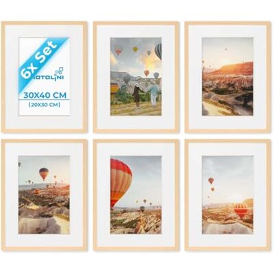 PHOTOLINI Bilderrahmen 30x40 Natur Holz MDF, 6er Set Bilderrahmen 40x30 cm Foto Rahmen mit Passepartout zum Aufhängen, Rahmen 30 x 40 mit Acrylglas, Bilderrahmen Collage, photo frames for wall, Poster PHOTOLINI Bilderrahmen 30x40 Natur Holz MDF, 6er Set Bilderrahmen 40x30 cm Foto Rahmen mit Passepartout zum Aufhängen, Rahmen 30 x 40 mit Acrylglas, Bilderrahmen Collage, photo frames for wall, Poster