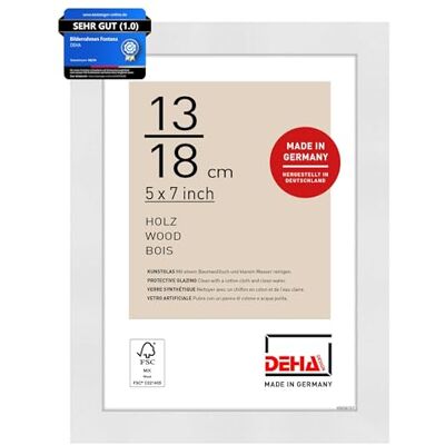 DEHA Design Holz Bilderrahmen Fontana, 13 x 18 cm, Weiß Holz Fotorahmen im Hoch- & Querformat zum Auftstellen Weiß matt bruchsicheres Kunstglas DEHA Design Holz Bilderrahmen Fontana, 13 x 18 cm, Weiß Holz Fotorahmen im Hoch- & Querformat zum Auftstellen Weiß matt bruchsicheres Kunstglas