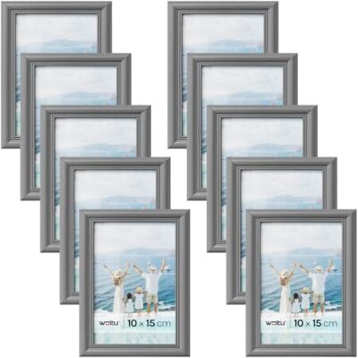 WOLTU Bilderrahmen 10x15, 10er set, Massivholz Fotorahmen mit Passepartout Grau, Front aus PS-Platte, Posterrahmen zum vertikalen oder horizontalen Aufhängen und Aufstellen, Collage Wanddeko WOLTU Bilderrahmen 10x15, 10er set, Massivholz Fotorahmen mit Passepartout Grau, Front aus PS-Platte, Posterrahmen zum vertikalen oder horizontalen Aufhängen und Aufstellen, Collage Wanddeko