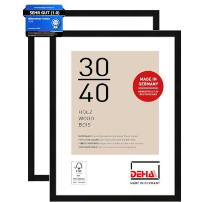 DEHA Design Holz Bilderrahmen Fontana, 30 x 40 cm 2er Set, Schwarz Holz Fotorahmen im Hoch- & Querformat zum Aufhängen Schwarz matt bruchsicheres Kunstglas DEHA Design Holz Bilderrahmen Fontana, 30 x 40 cm 2er Set, Schwarz Holz Fotorahmen im Hoch- & Querformat zum Aufhängen Schwarz matt bruchsicheres Kunstglas