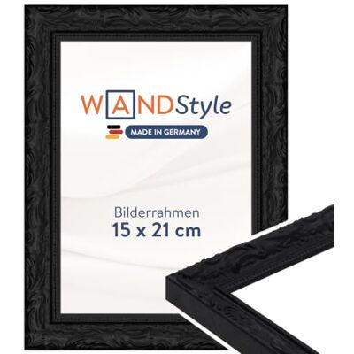WANDStyle schwarzer Bilderrahmen 15x21 Holz, Bilderrahmen Schwarz Vintage Hochwertiger Holzbilderrahmen Antik, Posterrahmen aufstellbar, Rahmen 21x15 cm, Fotorahmen H530 Made in Germany WANDStyle schwarzer Bilderrahmen 15x21 Holz, Bilderrahmen Schwarz Vintage Hochwertiger Holzbilderrahmen Antik, Posterrahmen aufstellbar, Rahmen 21x15 cm, Fotorahmen H530 Made in Germany