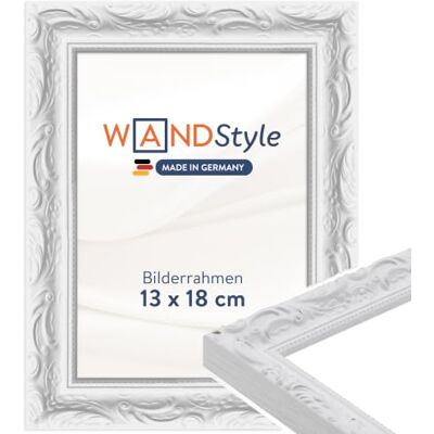 WANDStyle weißer Bilderrahmen 13x18 Holz, Bilderrahmen Weiß Vintage Hochwertiger Holzbilderrahmen Antik, Posterrahmen aufstellbar, Rahmen 18x13 cm, Fotorahmen H530 Made in Germany WANDStyle weißer Bilderrahmen 13x18 Holz, Bilderrahmen Weiß Vintage Hochwertiger Holzbilderrahmen Antik, Posterrahmen aufstellbar, Rahmen 18x13 cm, Fotorahmen H530 Made in Germany