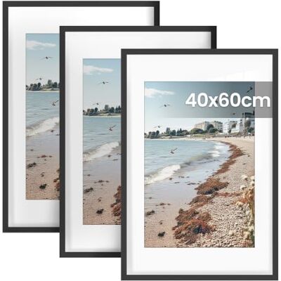 SONGMICS Bilderrahmen, 3er Set, 40 x 60 cm, Fotocollage, Kunstrahmen PVC-Rahmen, spurlose Wandhaken, aufhängen, schwarz, KAVI Kollektion RPF074BZ01 SONGMICS Bilderrahmen, 3er Set, 40 x 60 cm, Fotocollage, Kunstrahmen PVC-Rahmen, spurlose Wandhaken, aufhängen, schwarz, KAVI Kollektion RPF074BZ01