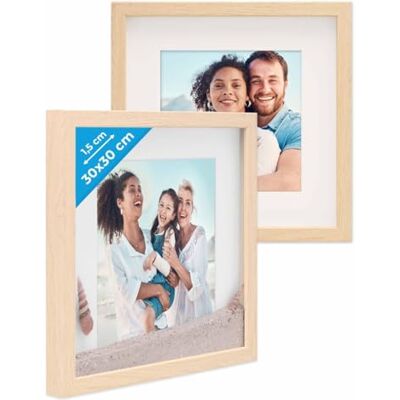PHOTOLINI 3D Bilderrahmen zum Befüllen 30x30 Natur groß, 1,5 cm tiefer Objektrahmen mit Glas, 2X tiefer Bilderrahmen 30x30 Holz MDF mit Passepartout, Dicker 3D Rahmen befüllbar für Gegenstände PHOTOLINI 3D Bilderrahmen zum Befüllen 30x30 Natur groß, 1,5 cm tiefer Objektrahmen mit Glas, 2X tiefer Bilderrahmen 30x30 Holz MDF mit Passepartout, Dicker 3D Rahmen befüllbar für Gegenstände
