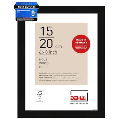 DEHA Design Holz Bilderrahmen Fontana, 15 x 20 cm, Schwarz Holz Fotorahmen im Hoch- & Querformat zum Auftstellen Schwarz matt bruchsicheres Kunstglas DEHA Design Holz Bilderrahmen Fontana, 15 x 20 cm, Schwarz Holz Fotorahmen im Hoch- & Querformat zum Auftstellen Schwarz matt bruchsicheres Kunstglas