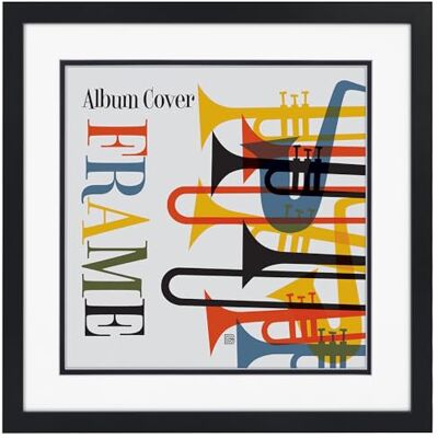 Americanflat Schallplatten-Rahmen 38x38 cm 32x32 Passepartout Schwarz Holzrahmen mit bruchsicherem Glas, Albumcover mit Passepartout, zur Wandmontage, für LP & Vinyl Americanflat Schallplatten-Rahmen 38x38 cm 32x32 Passepartout Schwarz Holzrahmen mit bruchsicherem Glas, Albumcover mit Passepartout, zur Wandmontage, für LP & Vinyl