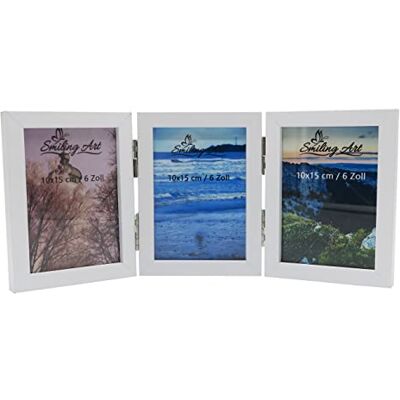 ART klappbarer Bilderrahmen aus Holz mit Glas für mehrere Fotos, Doppelrahmen (Weiß 360°, 6x10x15 cm) ART klappbarer Bilderrahmen aus Holz mit Glas für mehrere Fotos, Doppelrahmen (Weiß 360°, 6x10x15 cm)