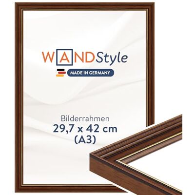 WANDStyle Bilderrahmen A3 Holz, DIN A3 Bilderrahmen Braun Vintage 42x30 cm Hochwertiger Holzbilderrahmen Antik, Posterrahmen zum Aufhängen, Rahmen 30x42 cm, Fotorahmen H182 Made in Germany WANDStyle Bilderrahmen A3 Holz, DIN A3 Bilderrahmen Braun Vintage 42x30 cm Hochwertiger Holzbilderrahmen Antik, Posterrahmen zum Aufhängen, Rahmen 30x42 cm, Fotorahmen H182 Made in Germany