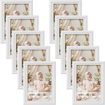 WOLTU Bilderrahmen 10x15, 10er set, Massivholz Fotorahmen mit Passepartout Weiß, Front aus PS-Platte, Posterrahmen zum vertikalen oder horizontalen Aufhängen und Aufstellen, Collage Wanddeko WOLTU Bilderrahmen 10x15, 10er set, Massivholz Fotorahmen mit Passepartout Weiß, Front aus PS-Platte, Posterrahmen zum vertikalen oder horizontalen Aufhängen und Aufstellen, Collage Wanddeko