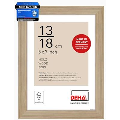 DEHA Design Holz Bilderrahmen Fontana, 13 x 18 cm, Hellbraun Holz Fotorahmen im Hoch- & Querformat zum Auftstellen Hellbraun matt bruchsicheres Kunstglas DEHA Design Holz Bilderrahmen Fontana, 13 x 18 cm, Hellbraun Holz Fotorahmen im Hoch- & Querformat zum Auftstellen Hellbraun matt bruchsicheres Kunstglas