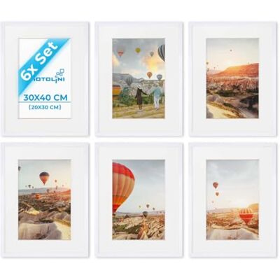 PHOTOLINI Bilderrahmen 30x40 Weiß Holz MDF, 6er Set Bilderrahmen 40x30 cm Foto Rahmen mit Passepartout zum Aufhängen, Rahmen 30 x 40 mit Acrylglas, Bilderrahmen Collage, photo frames for wall, Poster PHOTOLINI Bilderrahmen 30x40 Weiß Holz MDF, 6er Set Bilderrahmen 40x30 cm Foto Rahmen mit Passepartout zum Aufhängen, Rahmen 30 x 40 mit Acrylglas, Bilderrahmen Collage, photo frames for wall, Poster