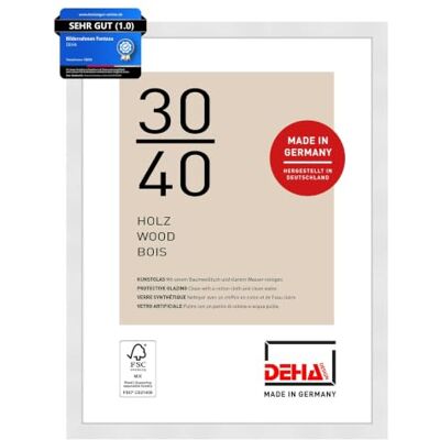 DEHA Design Holz Bilderrahmen Fontana, 30 x 40 cm, Weiß Holz Fotorahmen im Hoch- & Querformat zum Aufhängen Weiß matt bruchsicheres Kunstglas DEHA Design Holz Bilderrahmen Fontana, 30 x 40 cm, Weiß Holz Fotorahmen im Hoch- & Querformat zum Aufhängen Weiß matt bruchsicheres Kunstglas