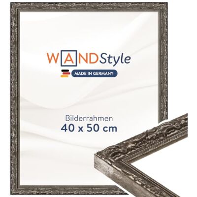 WANDStyle silberner Bilderrahmen 40x50 Holz, Bilderrahmen Silber Vintage Hochwertiger Holzbilderrahmen Antik, Posterrahmen zum Aufhängen, Rahmen 50x40 cm, Fotorahmen H530 Made in Germany WANDStyle silberner Bilderrahmen 40x50 Holz, Bilderrahmen Silber Vintage Hochwertiger Holzbilderrahmen Antik, Posterrahmen zum Aufhängen, Rahmen 50x40 cm, Fotorahmen H530 Made in Germany