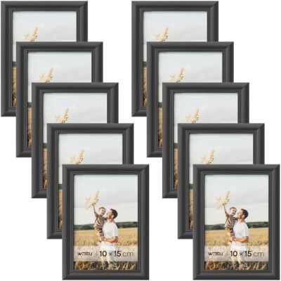 WOLTU Bilderrahmen 10x15, 10er set, Massivholz Fotorahmen mit Passepartout Schwarz, Front aus PS-Platte, Posterrahmen zum vertikalen oder horizontalen Aufhängen und Aufstellen, Collage Wanddeko WOLTU Bilderrahmen 10x15, 10er set, Massivholz Fotorahmen mit Passepartout Schwarz, Front aus PS-Platte, Posterrahmen zum vertikalen oder horizontalen Aufhängen und Aufstellen, Collage Wanddeko