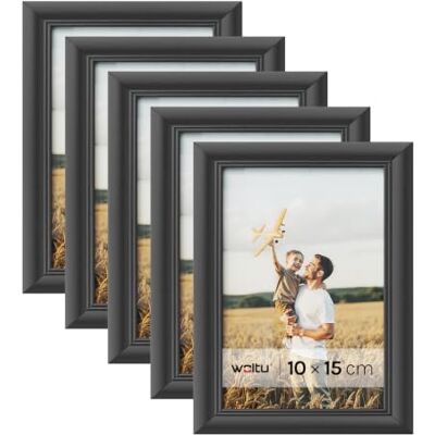 WOLTU Bilderrahmen 10x15, 5er set, Massivholz Fotorahmen mit Passepartout Schwarz, Front aus PS-Platte, Posterrahmen zum vertikalen oder horizontalen Aufhängen und Aufstellen, Collage Wanddeko WOLTU Bilderrahmen 10x15, 5er set, Massivholz Fotorahmen mit Passepartout Schwarz, Front aus PS-Platte, Posterrahmen zum vertikalen oder horizontalen Aufhängen und Aufstellen, Collage Wanddeko