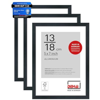 DEHA Design Aluminium Bilderrahmen Tribeca, 13 x 18 cm 2er Set, Schwarz Aluminium Fotorahmen im Hoch- & Querformat zum Auftstellen Schwarz gebürstet bruchsicheres Kunstglas DEHA Design Aluminium Bilderrahmen Tribeca, 13 x 18 cm 2er Set, Schwarz Aluminium Fotorahmen im Hoch- & Querformat zum Auftstellen Schwarz gebürstet bruchsicheres Kunstglas