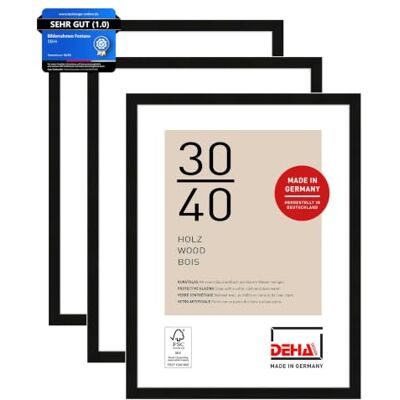 DEHA Design Holz Bilderrahmen Fontana, 30 x 40 cm 2er Set, Schwarz Holz Fotorahmen im Hoch- & Querformat zum Aufhängen Schwarz matt bruchsicheres Kunstglas DEHA Design Holz Bilderrahmen Fontana, 30 x 40 cm 2er Set, Schwarz Holz Fotorahmen im Hoch- & Querformat zum Aufhängen Schwarz matt bruchsicheres Kunstglas