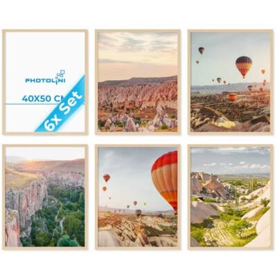 PHOTOLINI Bilderrahmen 40x50 Natur Holz MDF, 6er Set Bilderrahmen 50x40 cm Foto Rahmen mit Passepartout zum Aufhängen, Rahmen 40 x 50 mit Acrylglas, Bilderrahmen Collage, photo frames for wall PHOTOLINI Bilderrahmen 40x50 Natur Holz MDF, 6er Set Bilderrahmen 50x40 cm Foto Rahmen mit Passepartout zum Aufhängen, Rahmen 40 x 50 mit Acrylglas, Bilderrahmen Collage, photo frames for wall