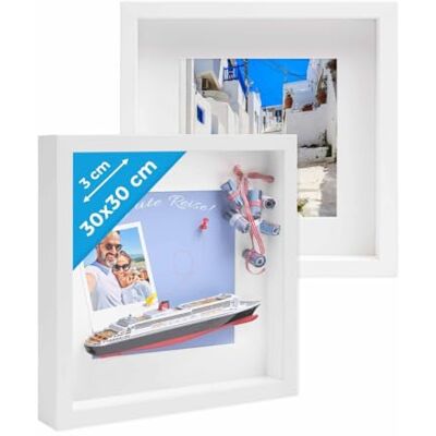 PHOTOLINI 3D Bilderrahmen zum Befüllen 30x30 Weiß groß, 3 cm tiefer Objektrahmen mit Glas, 2X tiefer Bilderrahmen 30x30 Holz MDF mit Passepartout, Dicker 3D Rahmen befüllbar für Gegenstände PHOTOLINI 3D Bilderrahmen zum Befüllen 30x30 Weiß groß, 3 cm tiefer Objektrahmen mit Glas, 2X tiefer Bilderrahmen 30x30 Holz MDF mit Passepartout, Dicker 3D Rahmen befüllbar für Gegenstände