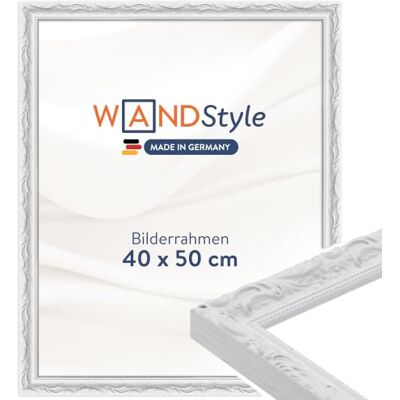 WANDStyle weißer Bilderrahmen 40x50 Holz, Bilderrahmen Weiß Vintage Hochwertiger Holzbilderrahmen Antik, Posterrahmen zum Aufhängen, Rahmen 50x40 cm, Fotorahmen H530 Made in Germany WANDStyle weißer Bilderrahmen 40x50 Holz, Bilderrahmen Weiß Vintage Hochwertiger Holzbilderrahmen Antik, Posterrahmen zum Aufhängen, Rahmen 50x40 cm, Fotorahmen H530 Made in Germany