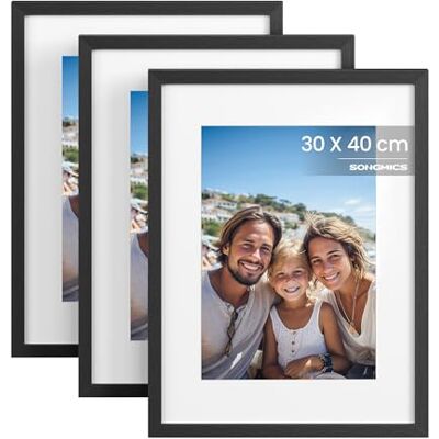 SONGMICS Bilderrahmen, 3er Set, 30 x 40 cm, Fotocollage, Kunstrahmen MDF-Rahmen, spurlose Wandhaken, aufhängen, aufstellen, Schwarz, KAVI Kollektion RPF057BZ01 SONGMICS Bilderrahmen, 3er Set, 30 x 40 cm, Fotocollage, Kunstrahmen MDF-Rahmen, spurlose Wandhaken, aufhängen, aufstellen, Schwarz, KAVI Kollektion RPF057BZ01
