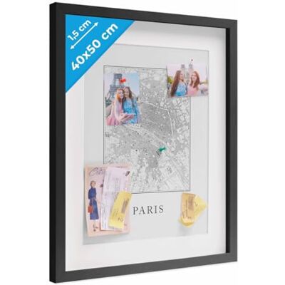 PHOTOLINI 3D Bilderrahmen zum Befüllen 40x50 Schwarz groß, 1,5 cm tiefer Objektrahmen mit Glas, tiefer Bilderrahmen 40x50 Holz MDF mit Passepartout, dicker 3D Rahmen befüllbar für Gegenstände Geschenk PHOTOLINI 3D Bilderrahmen zum Befüllen 40x50 Schwarz groß, 1,5 cm tiefer Objektrahmen mit Glas, tiefer Bilderrahmen 40x50 Holz MDF mit Passepartout, dicker 3D Rahmen befüllbar für Gegenstände Geschenk