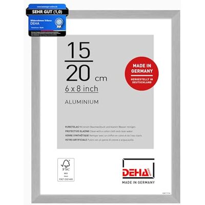 DEHA Design Aluminium Bilderrahmen Tribeca, 15 x 20 cm, Silber Aluminium Fotorahmen im Hoch- & Querformat zum Auftstellen Silber gebürstet bruchsicheres Kunstglas DEHA Design Aluminium Bilderrahmen Tribeca, 15 x 20 cm, Silber Aluminium Fotorahmen im Hoch- & Querformat zum Auftstellen Silber gebürstet bruchsicheres Kunstglas