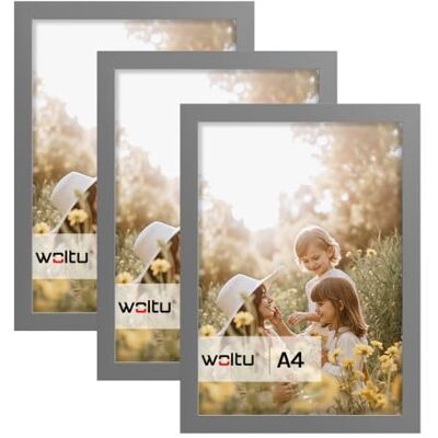 WOLTU Bilderrahmen A4, 3er set, MDF-Holz Fotorahmen mit Passepartout Grau, Posterrahmen für Poster, Fotos, Puzzle, aufhängbar & aufstellbar, Collage-Wanddeko mit bruchsicherer PS-Platte WOLTU Bilderrahmen A4, 3er set, MDF-Holz Fotorahmen mit Passepartout Grau, Posterrahmen für Poster, Fotos, Puzzle, aufhängbar & aufstellbar, Collage-Wanddeko mit bruchsicherer PS-Platte