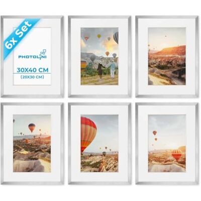 PHOTOLINI Bilderrahmen 30x40 Silber Holz MDF, 6er Set Bilderrahmen 40x30 cm Foto Rahmen mit Passepartout zum Aufhängen, Rahmen 30 x 40 mit Acrylglas, Bilderrahmen Collage, photo frames for wall, Poster PHOTOLINI Bilderrahmen 30x40 Silber Holz MDF, 6er Set Bilderrahmen 40x30 cm Foto Rahmen mit Passepartout zum Aufhängen, Rahmen 30 x 40 mit Acrylglas, Bilderrahmen Collage, photo frames for wall, Poster
