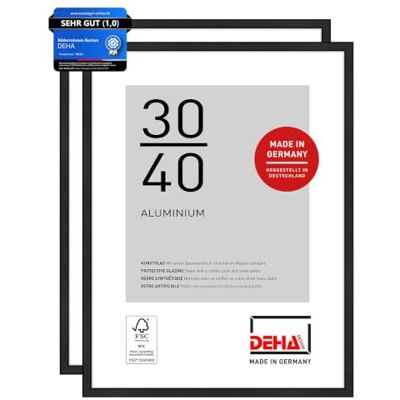 DEHA Design Aluminium Bilderrahmen Boston, 30 x 40 cm 2er Set, Schwarz Aluminium Fotorahmen im Hoch- & Querformat zum Aufhängen Schwarz matt bruchsicheres Kunstglas DEHA Design Aluminium Bilderrahmen Boston, 30 x 40 cm 2er Set, Schwarz Aluminium Fotorahmen im Hoch- & Querformat zum Aufhängen Schwarz matt bruchsicheres Kunstglas