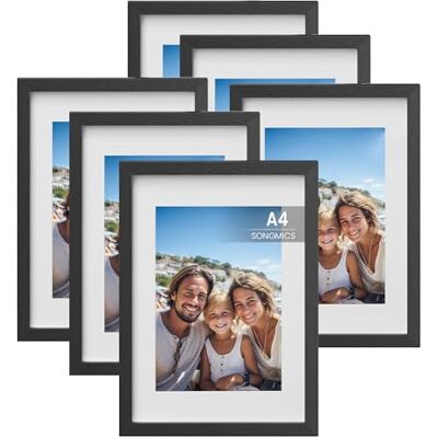 SONGMICS Bilderrahmen A4, 6er Set, 21 x 29,7 cm, Fotocollage, Kunstrahmen MDF-Rahmen, spurlose Wandhaken, aufhängen, aufstellen, schwarz SONGMICS Bilderrahmen A4, 6er Set, 21 x 29,7 cm, Fotocollage, Kunstrahmen MDF-Rahmen, spurlose Wandhaken, aufhängen, aufstellen, schwarz