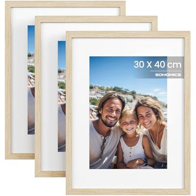 SONGMICS Bilderrahmen, 3er Set, 30 x 40 cm, Fotocollage, Kunstrahmen MDF-Rahmen, spurlose Wandhaken, aufhängen, aufstellen, naturfarben, KAVI Kollektion RPF057YZ01 SONGMICS Bilderrahmen, 3er Set, 30 x 40 cm, Fotocollage, Kunstrahmen MDF-Rahmen, spurlose Wandhaken, aufhängen, aufstellen, naturfarben, KAVI Kollektion RPF057YZ01