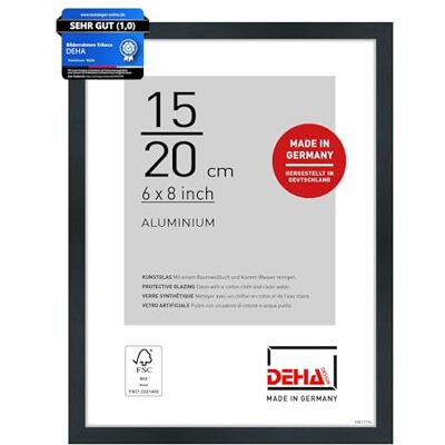 DEHA Design Aluminium Bilderrahmen Tribeca, 15 x 20 cm, Schwarz Aluminium Fotorahmen im Hoch- & Querformat zum Auftstellen Schwarz gebürstet bruchsicheres Kunstglas DEHA Design Aluminium Bilderrahmen Tribeca, 15 x 20 cm, Schwarz Aluminium Fotorahmen im Hoch- & Querformat zum Auftstellen Schwarz gebürstet bruchsicheres Kunstglas