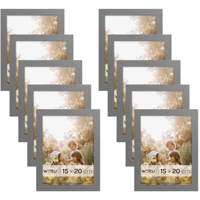 WOLTU Bilderrahmen 15x20, 10er set, MDF-Holz Fotorahmen mit Passepartout Grau, Posterrahmen für Poster, Fotos, Puzzle, aufhängbar & aufstellbar, Collage-Wanddeko mit bruchsicherer PS-Platte WOLTU Bilderrahmen 15x20, 10er set, MDF-Holz Fotorahmen mit Passepartout Grau, Posterrahmen für Poster, Fotos, Puzzle, aufhängbar & aufstellbar, Collage-Wanddeko mit bruchsicherer PS-Platte