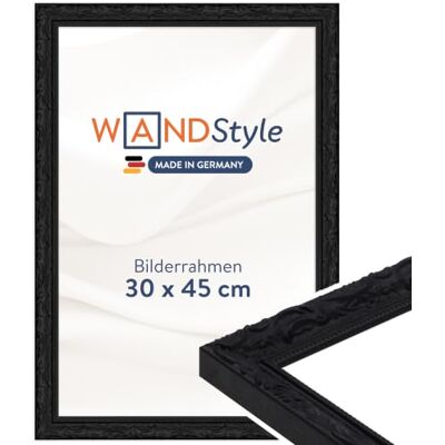 WANDStyle schwarzer Bilderrahmen 30x45 Holz, Bilderrahmen Schwarz Vintage Hochwertiger Holzbilderrahmen Antik, Posterrahmen zum Aufhängen, Rahmen 45x30 cm, Fotorahmen H530 Made in Germany WANDStyle schwarzer Bilderrahmen 30x45 Holz, Bilderrahmen Schwarz Vintage Hochwertiger Holzbilderrahmen Antik, Posterrahmen zum Aufhängen, Rahmen 45x30 cm, Fotorahmen H530 Made in Germany