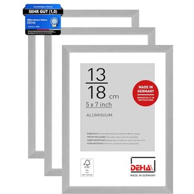 DEHA Design Aluminium Bilderrahmen Tribeca, 13 x 18 cm 2er Set, Silber Aluminium Fotorahmen im Hoch- & Querformat zum Auftstellen Silber gebürstet bruchsicheres Kunstglas DEHA Design Aluminium Bilderrahmen Tribeca, 13 x 18 cm 2er Set, Silber Aluminium Fotorahmen im Hoch- & Querformat zum Auftstellen Silber gebürstet bruchsicheres Kunstglas