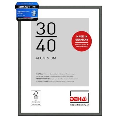 DEHA Design Aluminium Bilderrahmen Boston, 30 x 40 cm, Grau Aluminium Fotorahmen im Hoch- & Querformat zum Aufhängen Grau glänzend bruchsicheres Kunstglas DEHA Design Aluminium Bilderrahmen Boston, 30 x 40 cm, Grau Aluminium Fotorahmen im Hoch- & Querformat zum Aufhängen Grau glänzend bruchsicheres Kunstglas
