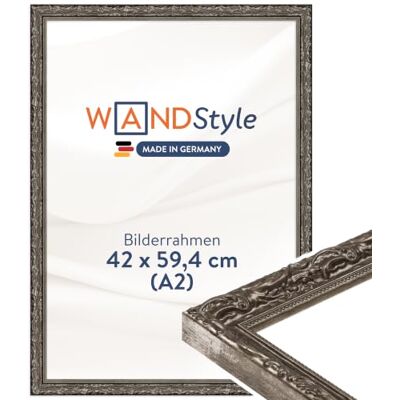 WANDStyle Bilderrahmen A2 Holz, DIN A2 Bilderrahmen Silber Vintage 60x42 cm Hochwertiger Holzbilderrahmen Antik, Posterrahmen zum Aufhängen, Rahmen 42x60 cm, Fotorahmen H530 Made in Germany WANDStyle Bilderrahmen A2 Holz, DIN A2 Bilderrahmen Silber Vintage 60x42 cm Hochwertiger Holzbilderrahmen Antik, Posterrahmen zum Aufhängen, Rahmen 42x60 cm, Fotorahmen H530 Made in Germany