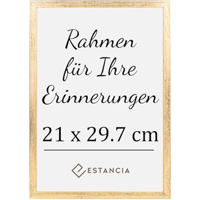 Estancia Goldfarbener Bilderrahmen aus Kiefernholz 21x29,7 cm (A4) mit Bruchsicherem Acrylglas Moderner Holzbilderrahmen Din A4 Estancia Goldfarbener Bilderrahmen aus Kiefernholz 21x29,7 cm (A4) mit Bruchsicherem Acrylglas Moderner Holzbilderrahmen Din A4