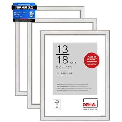 DEHA Design Aluminium Bilderrahmen Boston, 13 x 18 cm 2er Set, Silber Aluminium Fotorahmen im Hoch- & Querformat zum Auftstellen Silber glänzend bruchsicheres Kunstglas DEHA Design Aluminium Bilderrahmen Boston, 13 x 18 cm 2er Set, Silber Aluminium Fotorahmen im Hoch- & Querformat zum Auftstellen Silber glänzend bruchsicheres Kunstglas