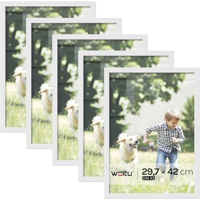 WOLTU Bilderrahmen A3, 5er set, MDF-Holz Fotorahmen mit Passepartout Weiß, Posterrahmen für Poster, Fotos, Puzzle, aufhängbar & aufstellbar, Collage-Wanddeko mit bruchsicherer PS-Platte WOLTU Bilderrahmen A3, 5er set, MDF-Holz Fotorahmen mit Passepartout Weiß, Posterrahmen für Poster, Fotos, Puzzle, aufhängbar & aufstellbar, Collage-Wanddeko mit bruchsicherer PS-Platte