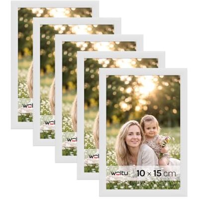 WOLTU Bilderrahmen 10x15, 5er set, Kunststoff Fotorahmen mit Passepartout Weiß, Posterrahmen New Lifestyle für Poster, Fotos, bruchsichere PS-Platte, aufhängbar u. aufstellbar, Collage-Wanddeko WOLTU Bilderrahmen 10x15, 5er set, Kunststoff Fotorahmen mit Passepartout Weiß, Posterrahmen New Lifestyle für Poster, Fotos, bruchsichere PS-Platte, aufhängbar u. aufstellbar, Collage-Wanddeko