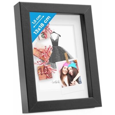 PHOTOLINI 3D Bilderrahmen zum Befüllen 13x18 Schwarz, 1,5 cm tiefer Objektrahmen mit Glas, tiefer Bilderrahmen 13x18 Holz MDF mit Passepartout, dicker 3D Rahmen befüllbar für Gegenstände Geschenk PHOTOLINI 3D Bilderrahmen zum Befüllen 13x18 Schwarz, 1,5 cm tiefer Objektrahmen mit Glas, tiefer Bilderrahmen 13x18 Holz MDF mit Passepartout, dicker 3D Rahmen befüllbar für Gegenstände Geschenk