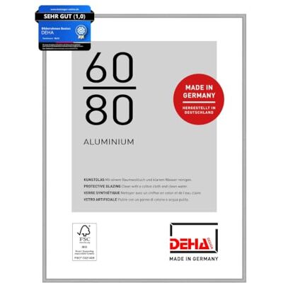 DEHA Design Aluminium Bilderrahmen Boston, 60 x 80 cm, Silber Aluminium Posterrahmen im Hoch- & Querformat zum Aufhängen Silber matt bruchsicheres Kunstglas DEHA Design Aluminium Bilderrahmen Boston, 60 x 80 cm, Silber Aluminium Posterrahmen im Hoch- & Querformat zum Aufhängen Silber matt bruchsicheres Kunstglas
